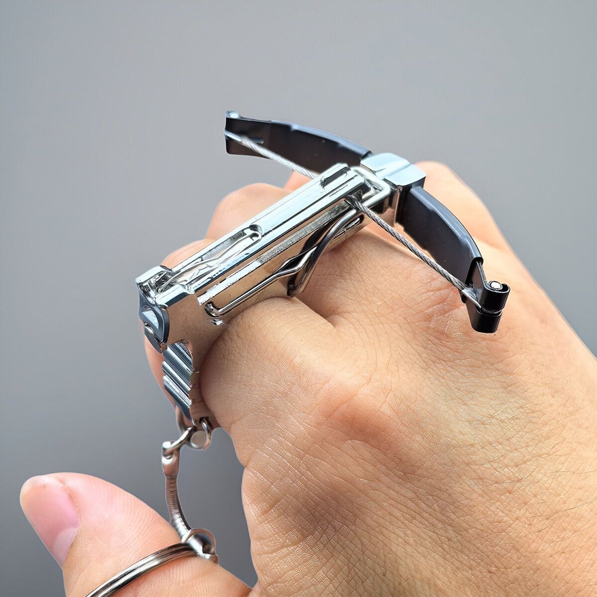 Cobra Folding Mini Crossbow Keychain | Vintage Medieval Weapon Design | Zinc Alloy Material, Silver