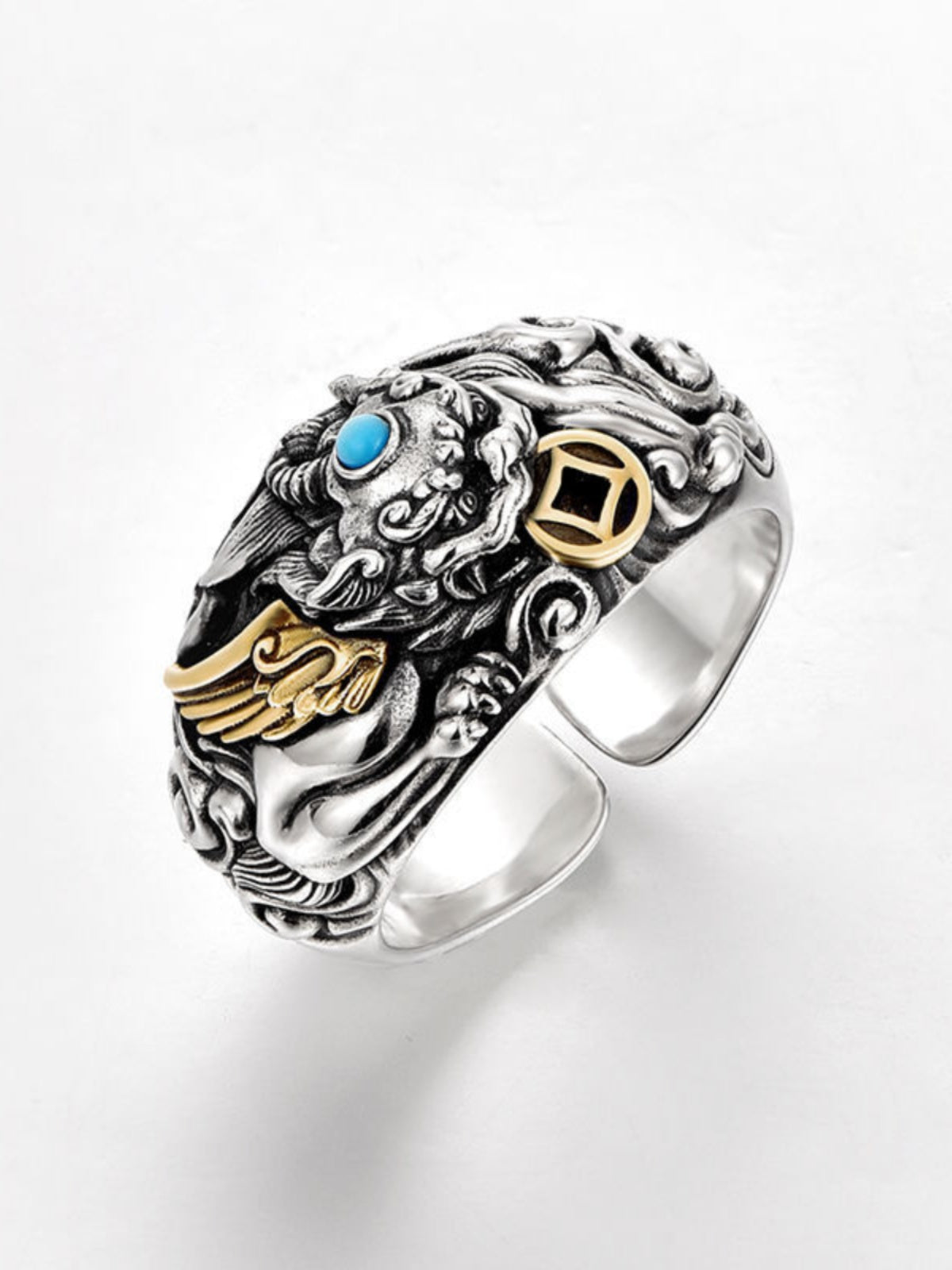 925 Sterling Silver Pi Xiu Ring for Men, Adjustable Vintage Design, Wealth & Fortune Symbol, Unique & Original Craftsmanship