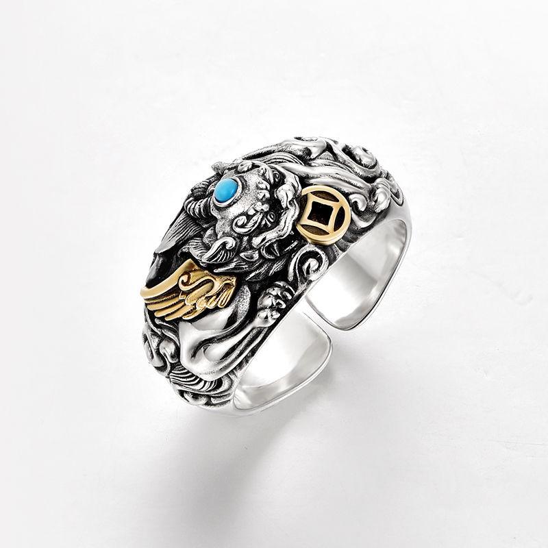 925 Sterling Silver Pi Xiu Ring for Men, Adjustable Vintage Design, Wealth & Fortune Symbol, Unique & Original Craftsmanship