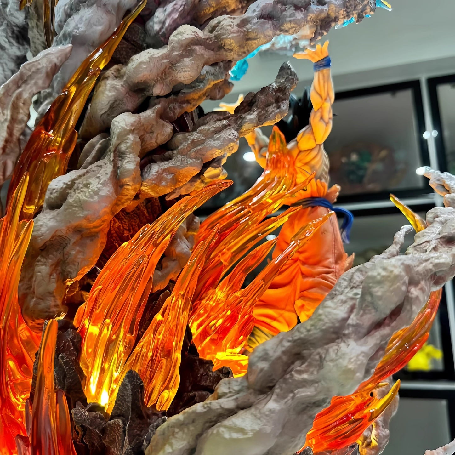 Epic 23cm Anime Warrior Spirit Bomb GK Statue with Dual LED Light-Up Effects