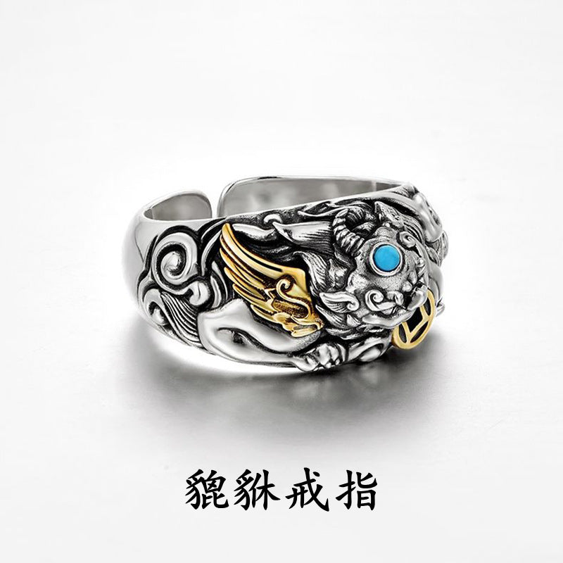 925 Sterling Silver Pi Xiu Ring for Men, Adjustable Vintage Design, Wealth & Fortune Symbol, Unique & Original Craftsmanship