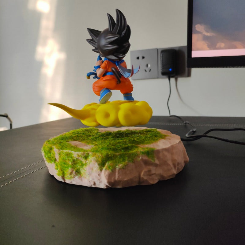 Magnetic Levitating Anime Boy on Golden Cloud Figure | Floating Desk Ornament