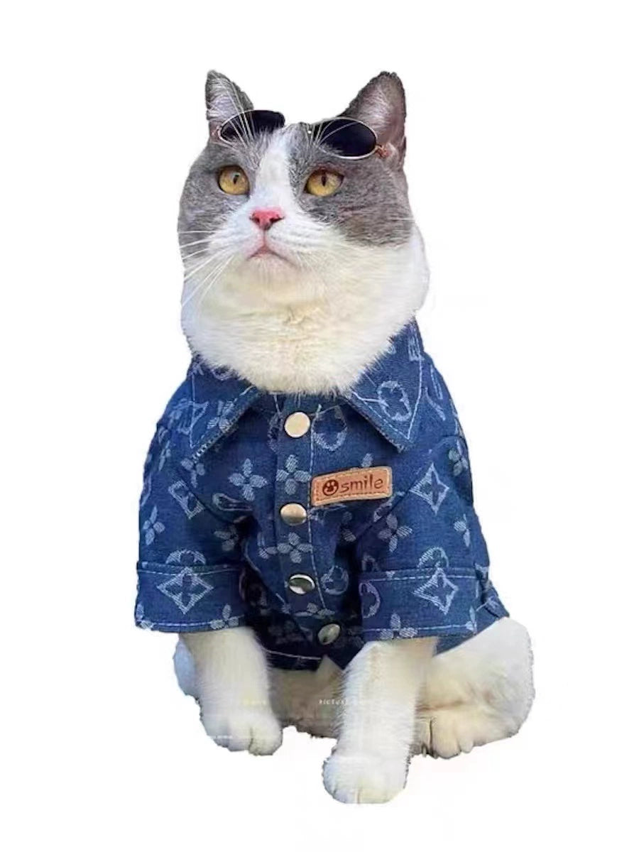 Chic Pet Clothing: Oversized Denim Shirt for Stylish Small Dogs - Trendy Teddy, Pomeranian, and more!