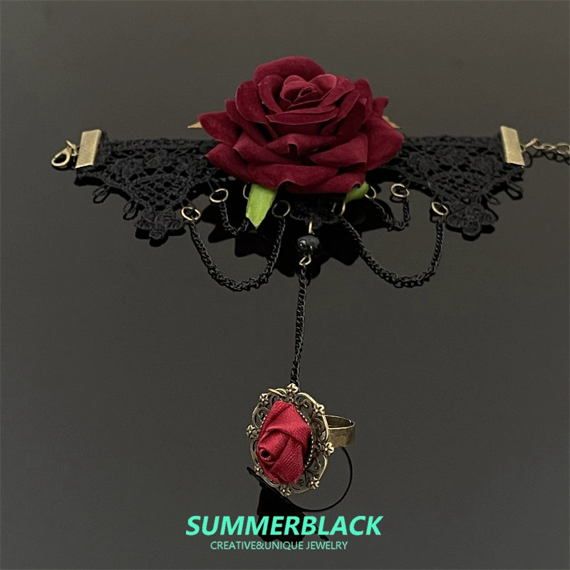 Gothic Lace Rose Flower Choker Neckband Neckwear Necklace for Women with Superiority