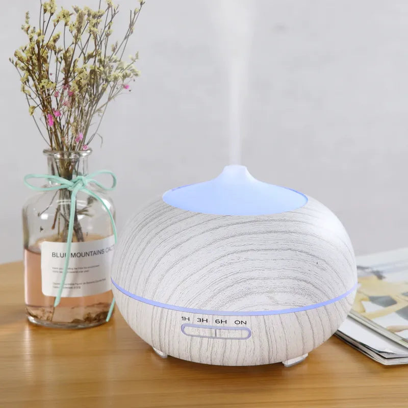 Elegant Wood Grain Aromatherapy Diffuser Night Light Humidifier for Home Office 400ml