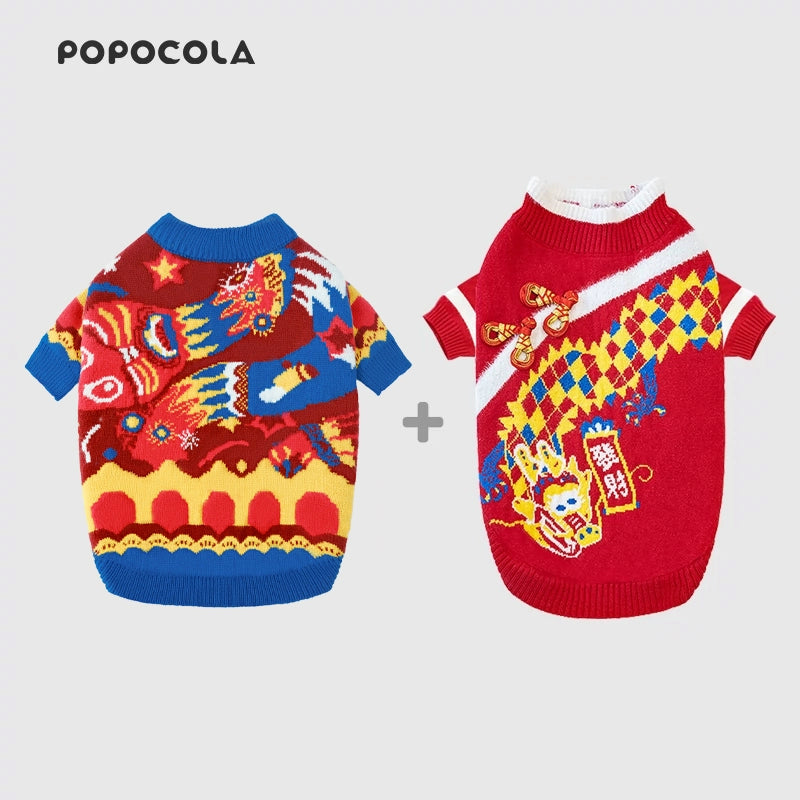 Festive POPO Snake Year Dog New Year Sweater Teddy Bear Pet Cat Autumn Winter Outfit for Winter Celebrations