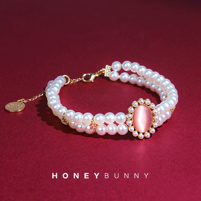 Luxurious Honeybunny Cat and Dog Collar with Gemstone Necklace, Pearl and Water Diamond, Vintage Pet Jewelry, Exquisite Decoration Accessory