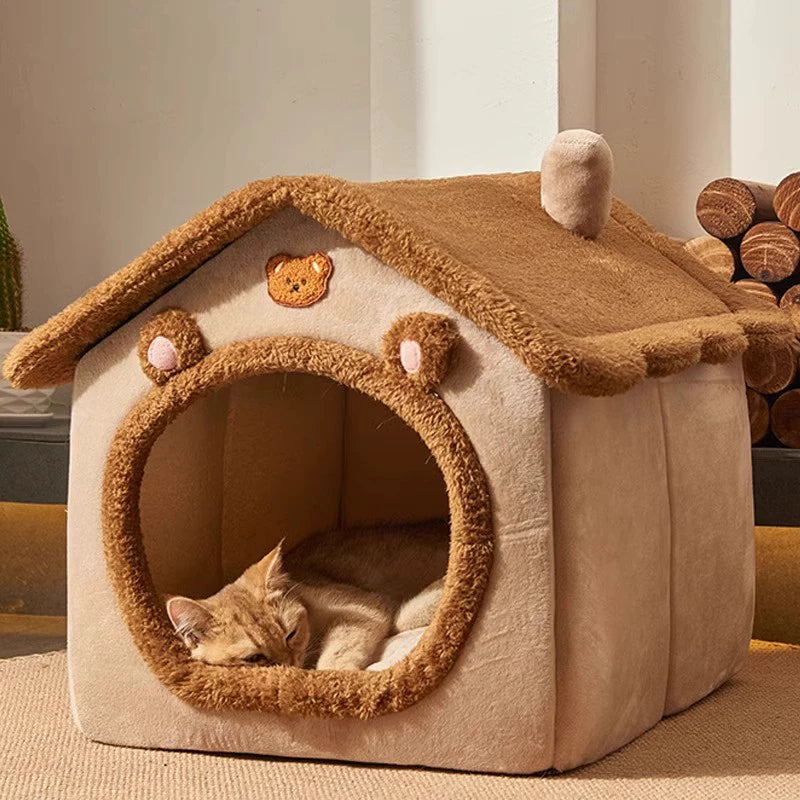 Versatile Four-Season Cat Cave House - Detachable Washable Pet Igloo for Winter Comfort
