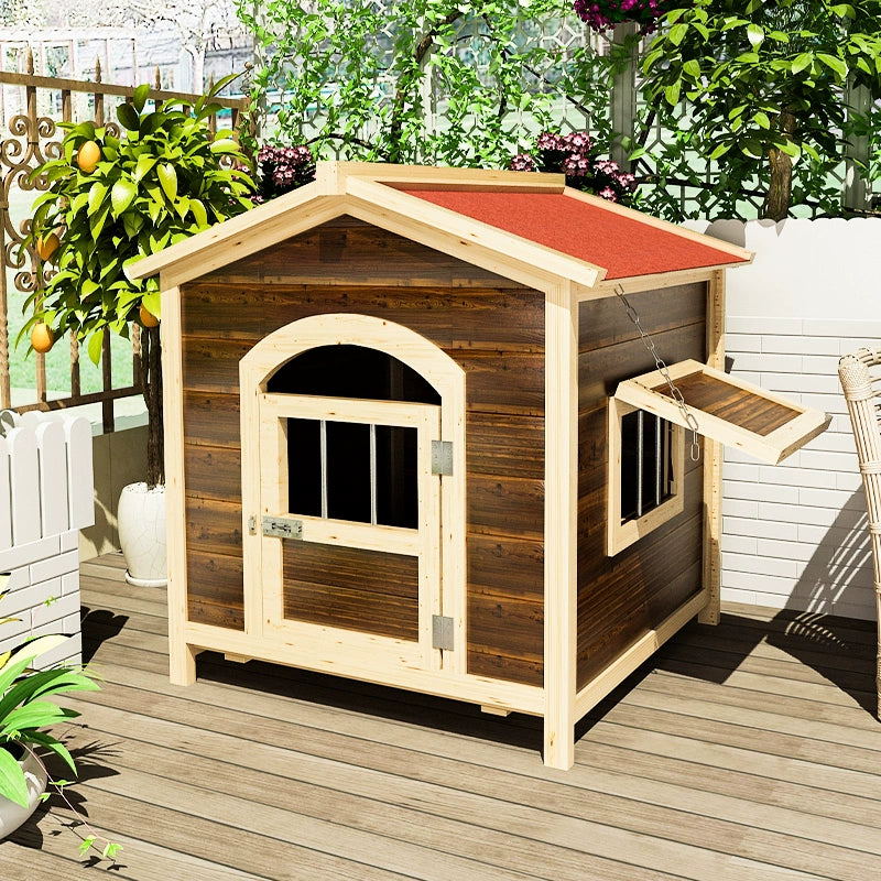 Weatherproof Outdoor Dog Kennel with Anti-Rot Wood, All-Season Pet Shelter for Warmth and Comfort, Solid Wood Dog House and Pen