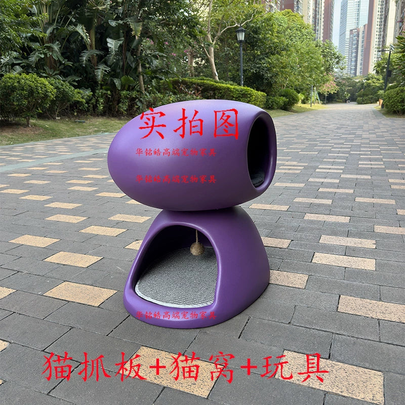 Luxury Design Double-layer Cat House, All-season Cat Bed with Warmth, Integrated Scratching Board, Closed Safety House