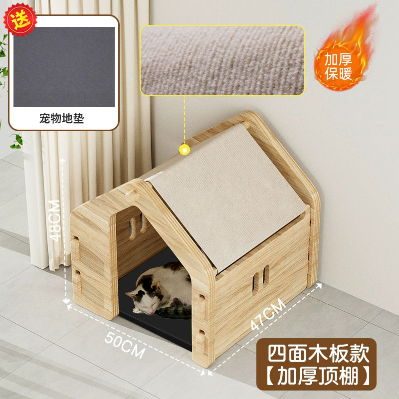 Luxury Wooden Pet House for Small to Medium Dogs, Teddy, Pomeranian, Corgi - Four Seasons Universal, Villa Style Cage Kennel Dog Bed