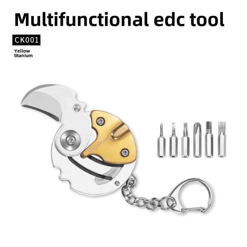 Portable Outdoor Mini Stainless Steel Folding Knife with Multifunctional Keychain and Coin Knife