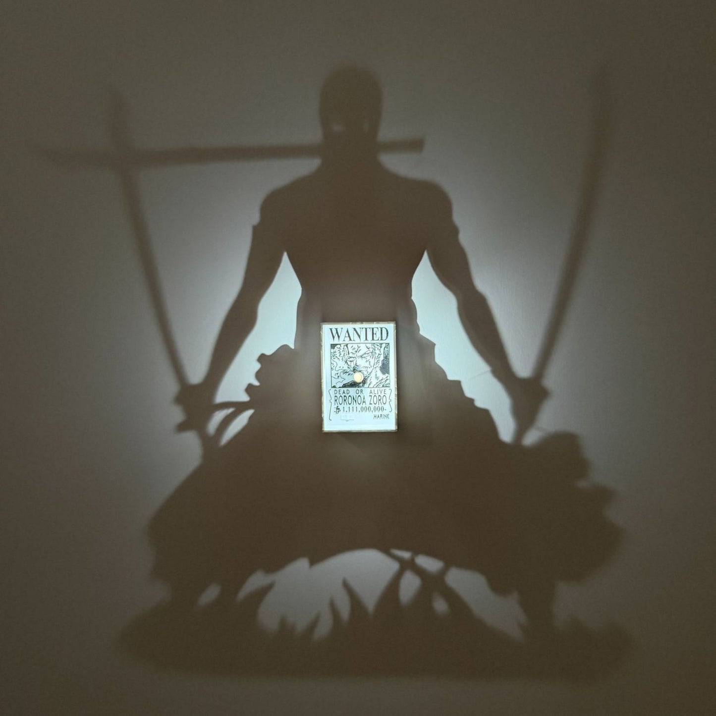 Illuminated Pirate Hunter Wanted Poster Shadow Box – 3-Sword Style Anime Light