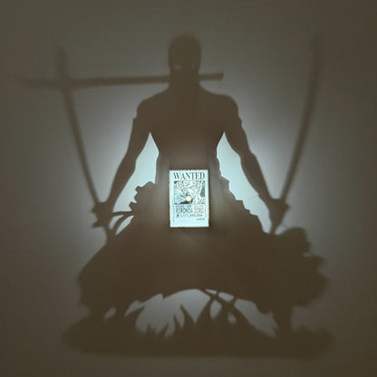 Illuminated Pirate Hunter Wanted Poster Shadow Box – 3-Sword Style Anime Light
