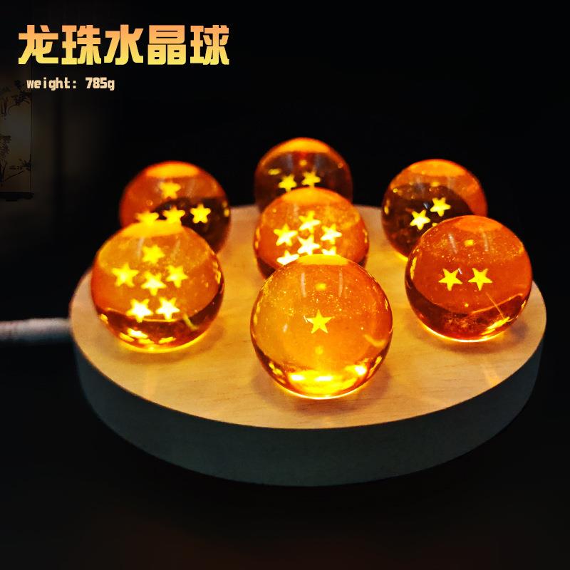 Premium 7-Piece Anime Crystal Balls Set with LED Wooden Base - Glowing Desk Lamp & Ornament