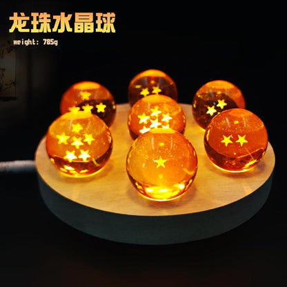 Premium 7-Piece Anime Crystal Balls Set with LED Wooden Base - Glowing Desk Lamp & Ornament