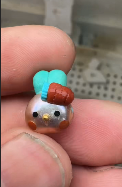 Handcrafted Turquoise & 14K Gold Bunny Charm - Southern Red Agate & Pearl Edition