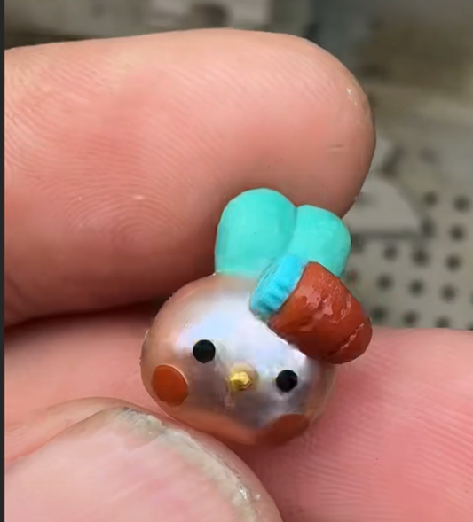 Handcrafted Turquoise & 14K Gold Bunny Charm - Southern Red Agate & Pearl Edition