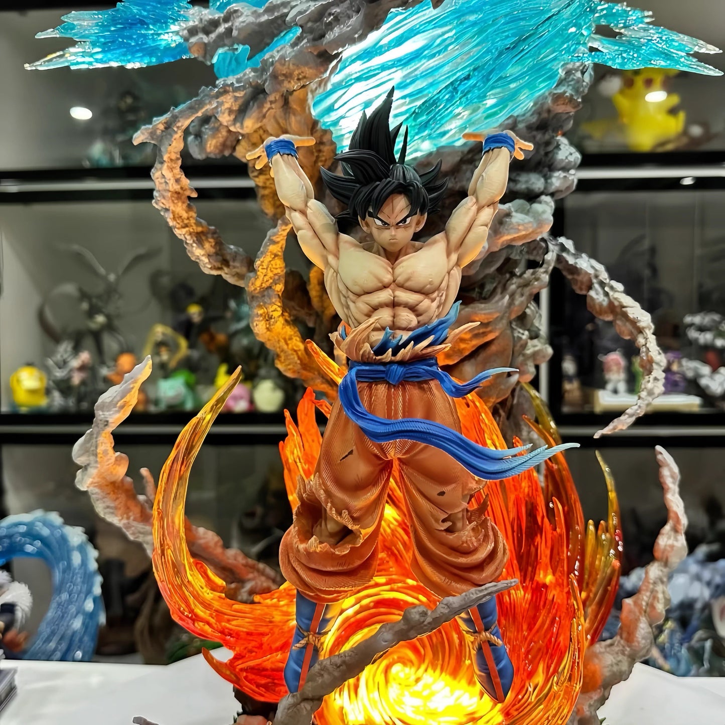 Epic 23cm Anime Warrior Spirit Bomb GK Statue with Dual LED Light-Up Effects