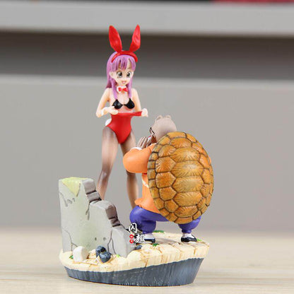 Dragon Ball Master Roshi & Bunny Girl Bulma Figure Set - Classic Nosebleed Scene Collectible Statue (10cm)