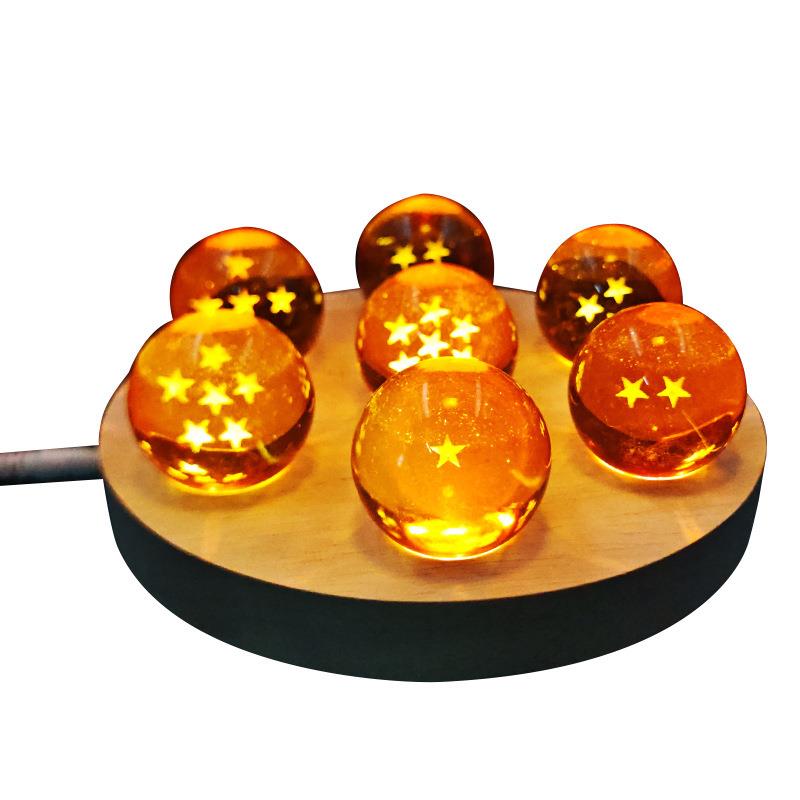 Premium 7-Piece Anime Crystal Balls Set with LED Wooden Base - Glowing Desk Lamp & Ornament