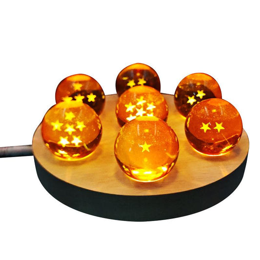 Premium 7-Piece Anime Crystal Balls Set with LED Wooden Base - Glowing Desk Lamp & Ornament