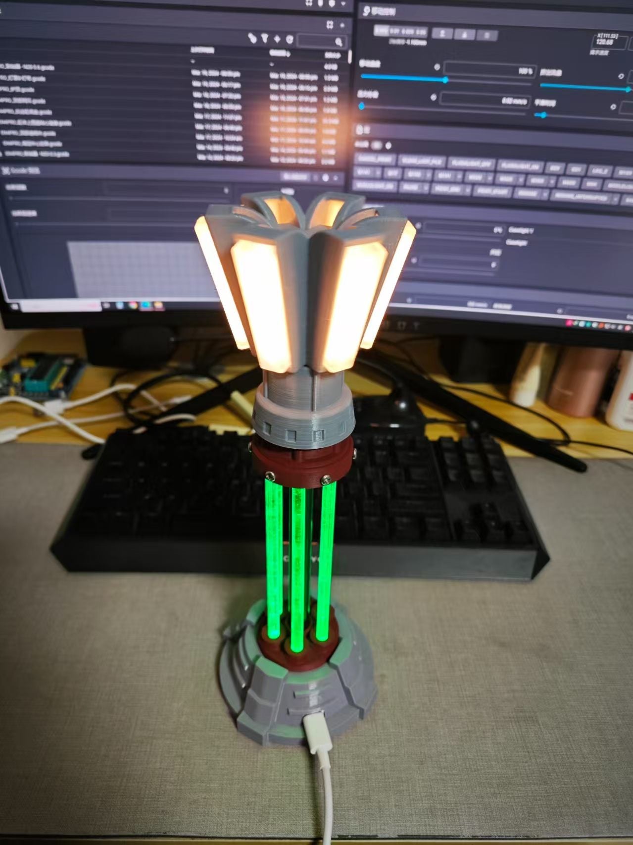 3D Printed Red Alert Prism Tower Desk Lamp - Dimmable Sci-Fi Gaming Ambient Light