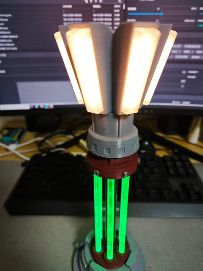 3D Printed Red Alert Prism Tower Desk Lamp - Dimmable Sci-Fi Gaming Ambient Light