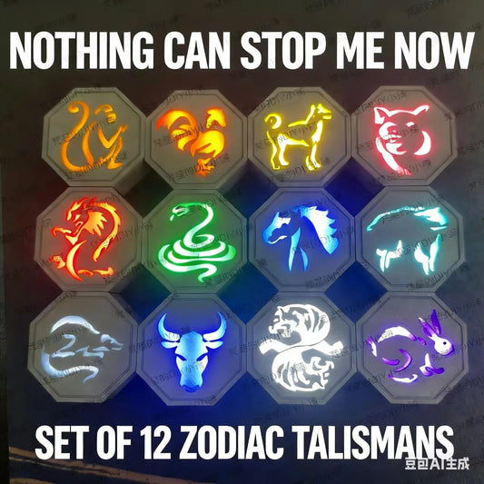 Upgraded Version - 12 Zodiac Talismans Set with Wireless Charging Disc