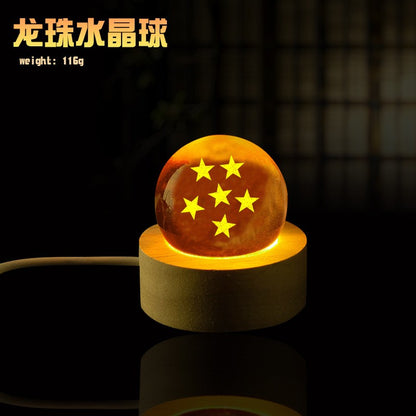 Premium 7-Piece Anime Crystal Balls Set with LED Wooden Base - Glowing Desk Lamp & Ornament