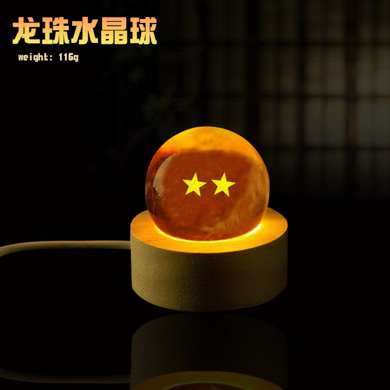 Premium 7-Piece Anime Crystal Balls Set with LED Wooden Base - Glowing Desk Lamp & Ornament