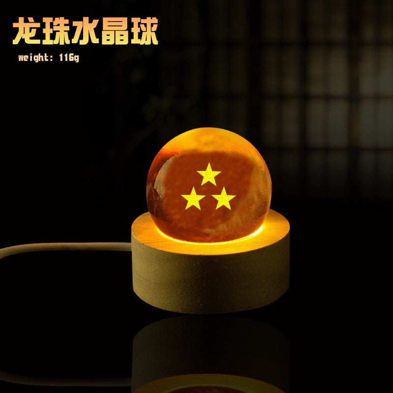 Premium 7-Piece Anime Crystal Balls Set with LED Wooden Base - Glowing Desk Lamp & Ornament