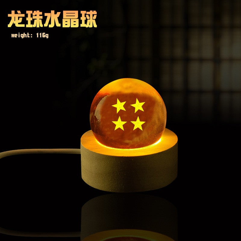 Premium 7-Piece Anime Crystal Balls Set with LED Wooden Base - Glowing Desk Lamp & Ornament