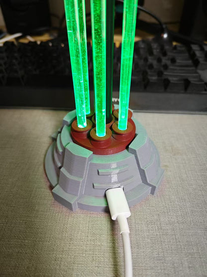 3D Printed Red Alert Prism Tower Desk Lamp - Dimmable Sci-Fi Gaming Ambient Light