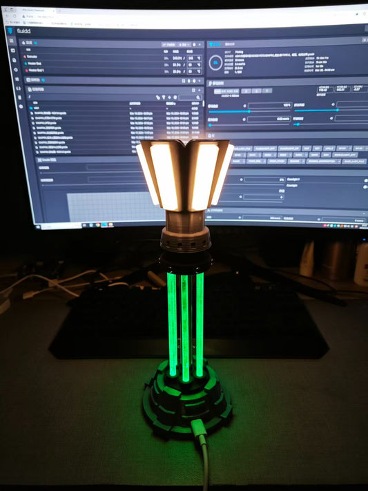 3D Printed Red Alert Prism Tower Desk Lamp - Dimmable Sci-Fi Gaming Ambient Light