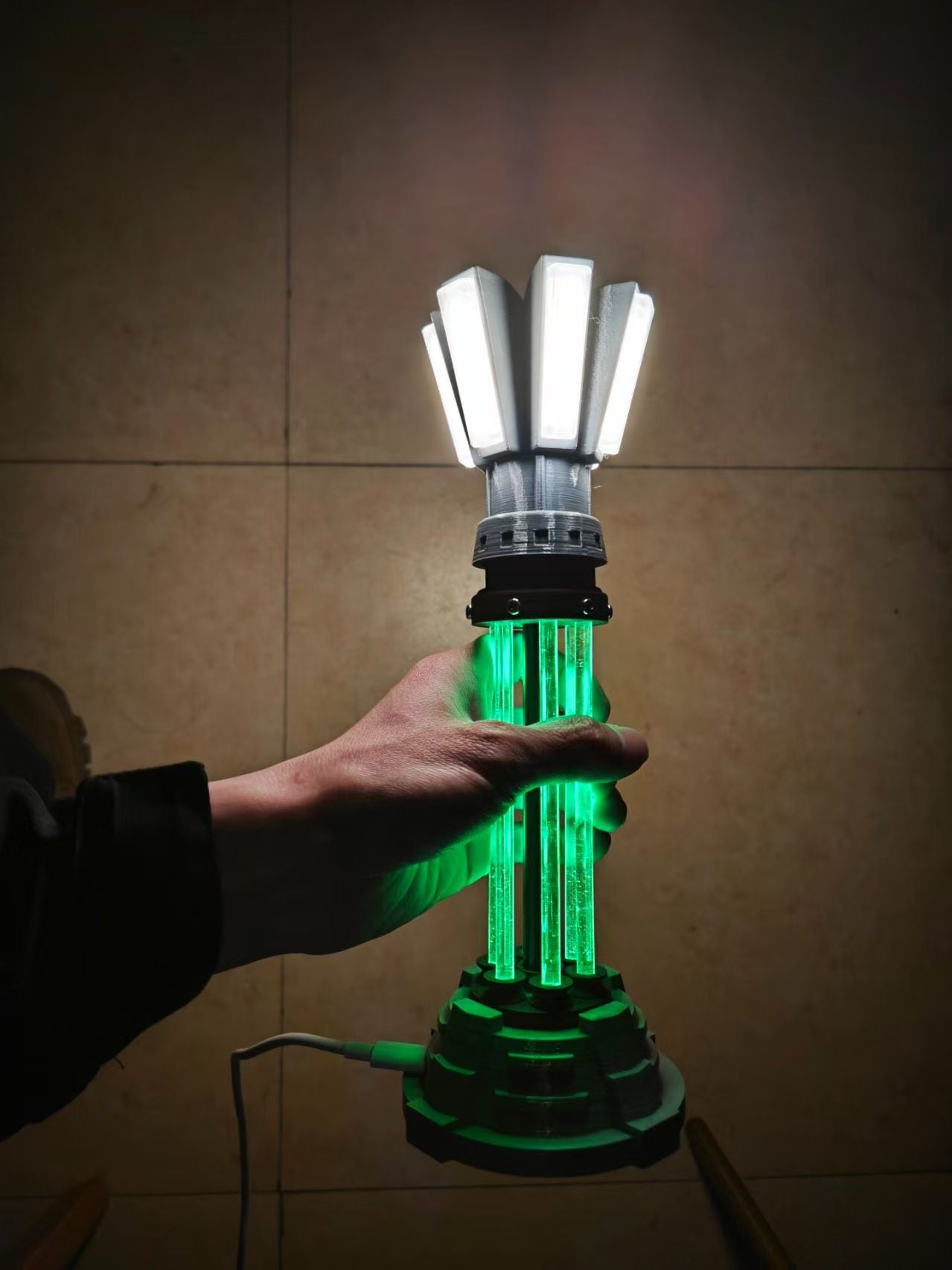3D Printed Red Alert Prism Tower Desk Lamp - Dimmable Sci-Fi Gaming Ambient Light