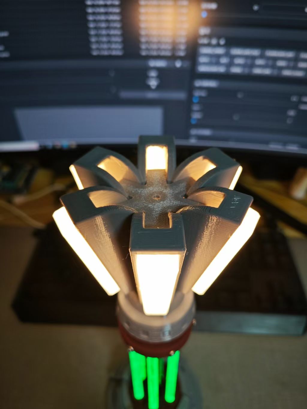 3D Printed Red Alert Prism Tower Desk Lamp - Dimmable Sci-Fi Gaming Ambient Light